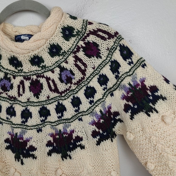 Vintage Woolrich Fair Isle Sweater Womens Small Cable Knit Popcorn Bobble Ivory - Picture 5 of 8